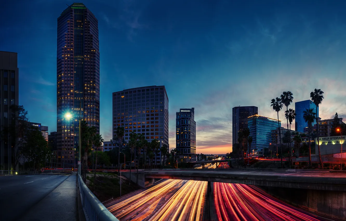 Photo wallpaper road, night, lights, the evening, excerpt, CA, USA, Los Angeles