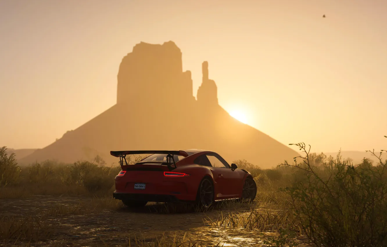 Photo wallpaper sunset, 911, Porsche, game, Ubisoft, GT3 RS, The Crew 2