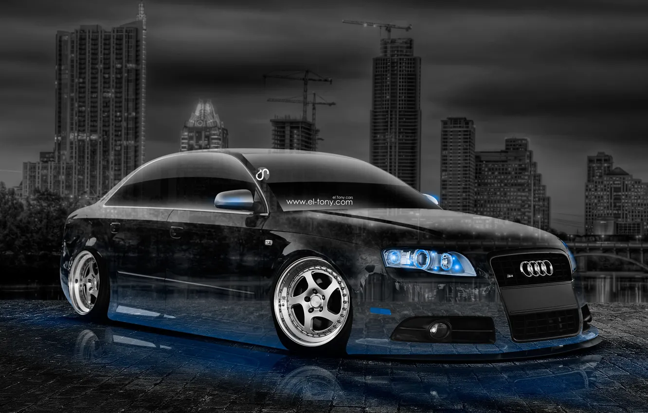 Photo wallpaper Audi, Auto, Night, Audi, Blue, The city, Neon, Machine