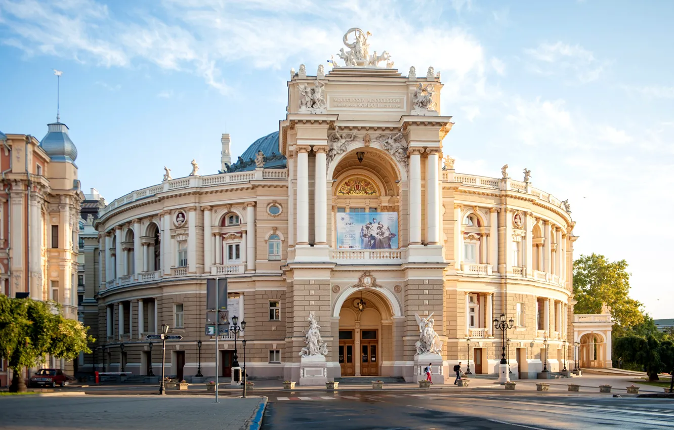Photo wallpaper street, the building, area, theatre, Ukraine, Ukraine, Odessa, Odessa