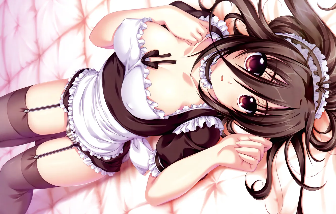 Photo wallpaper girl, sexy, lingerie, pantsu, cleavage, panties, thighhighs, erect nipples