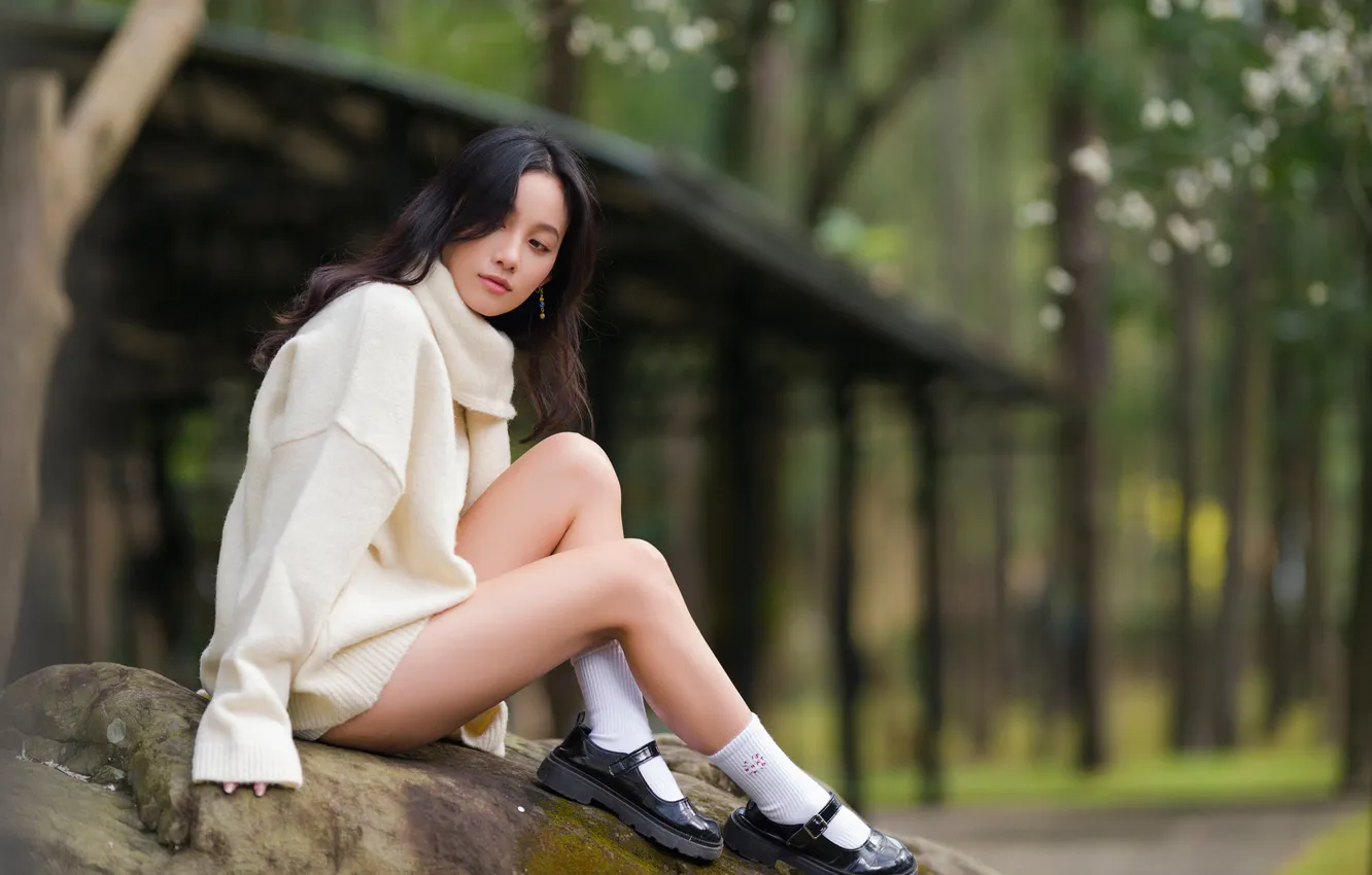 Photo wallpaper girl, pose, legs, Asian