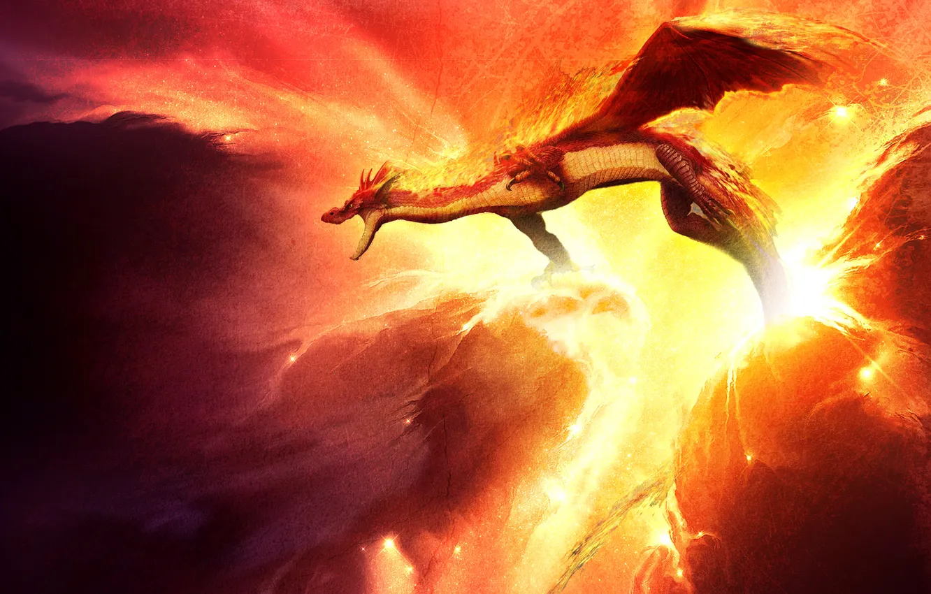 Photo wallpaper lights, dragon, vortex, in the sky