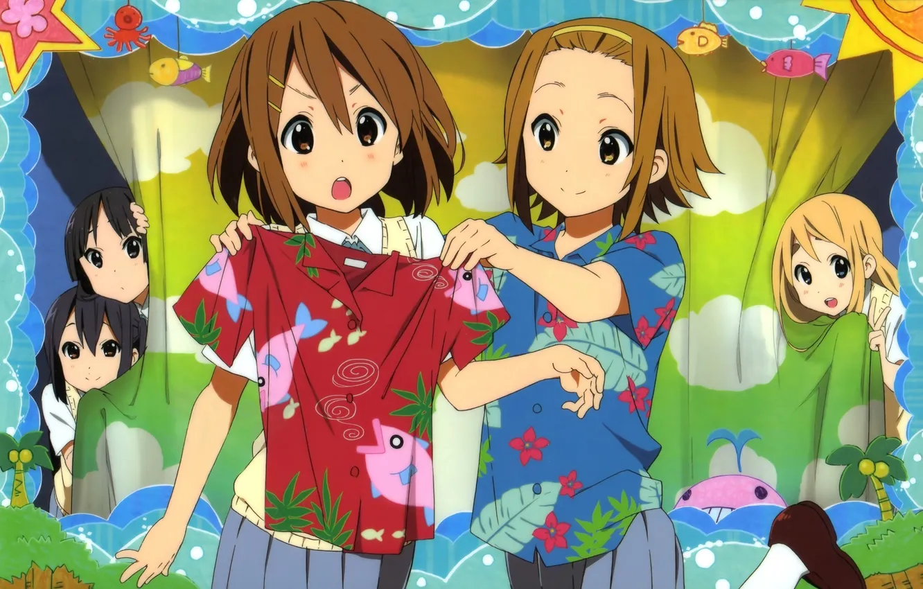 Photo wallpaper t-shirt, k-on, M & e, Moogie, fitting, Azusa, Ritsu