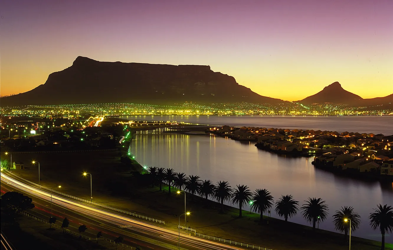 Photo wallpaper night, lights, South Africa, Cape town, Kapetown
