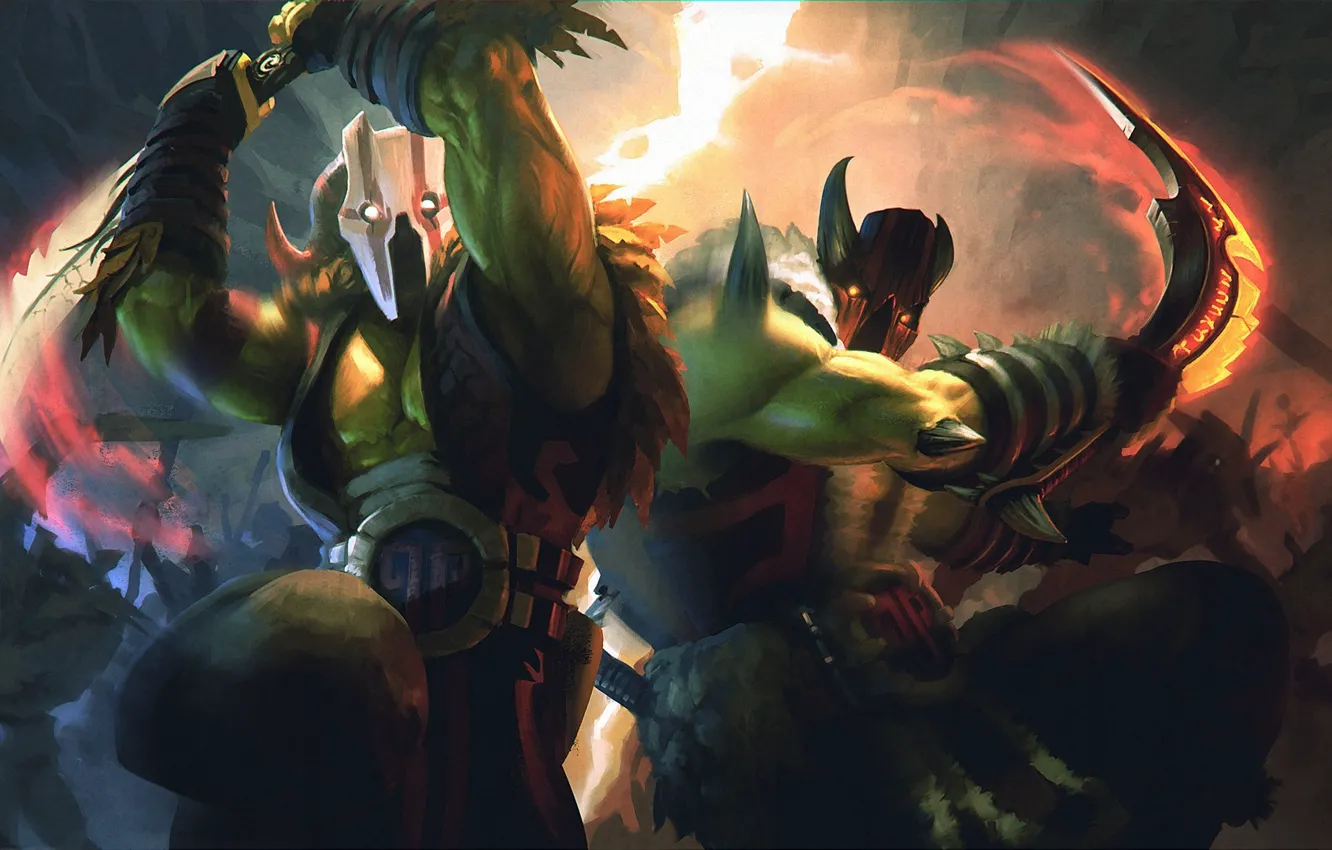Photo wallpaper warrior, mask, art, battle, juggernaut, dota 2, yurnero, yakonusuke