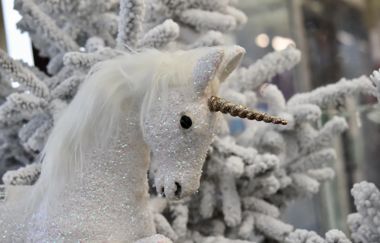 Photo wallpaper frost, white, face, snow, branches, horse, horse, toy