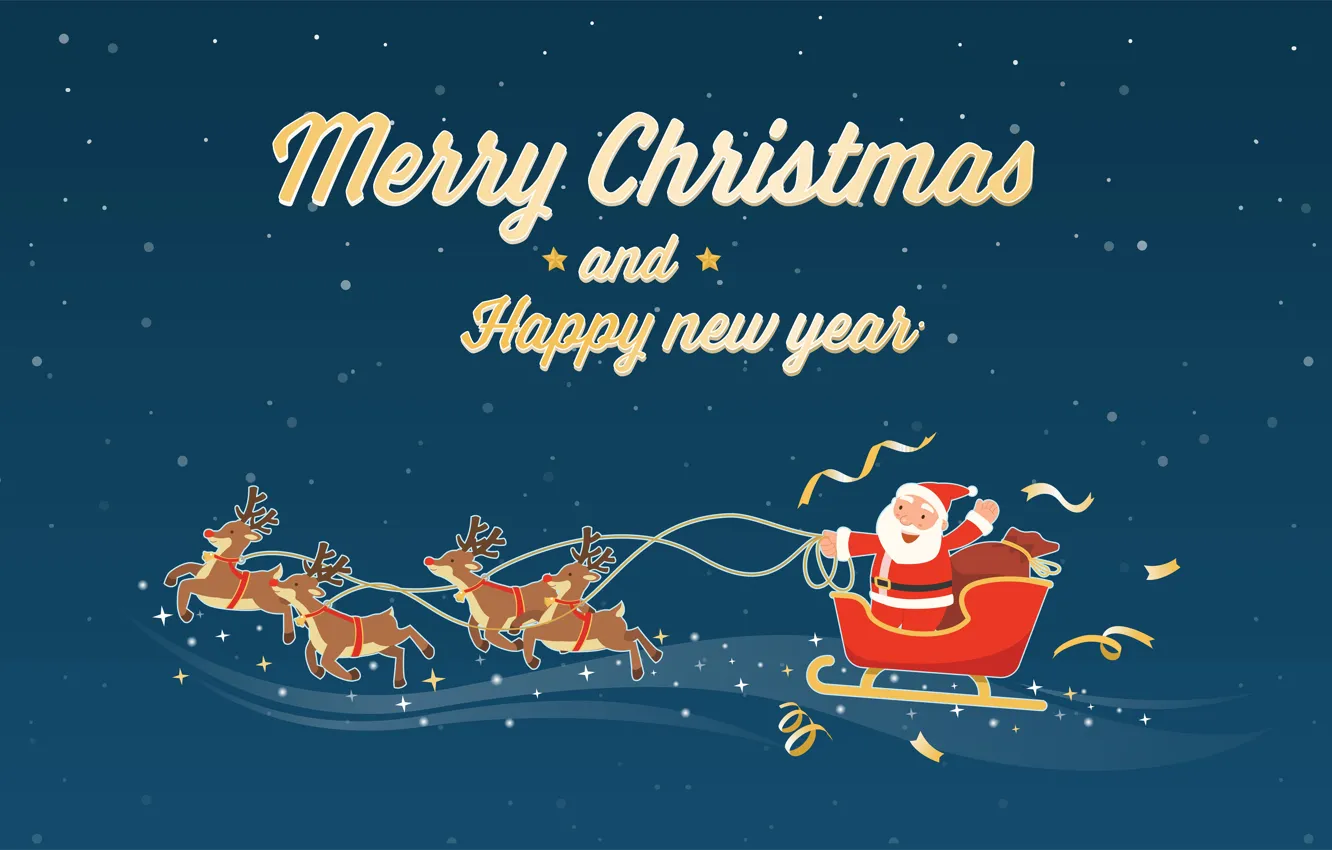 Photo wallpaper new year, deer, Christmas, sleigh, Santa Claus, merry christmas, Merry Christmas and Happy New Year, …