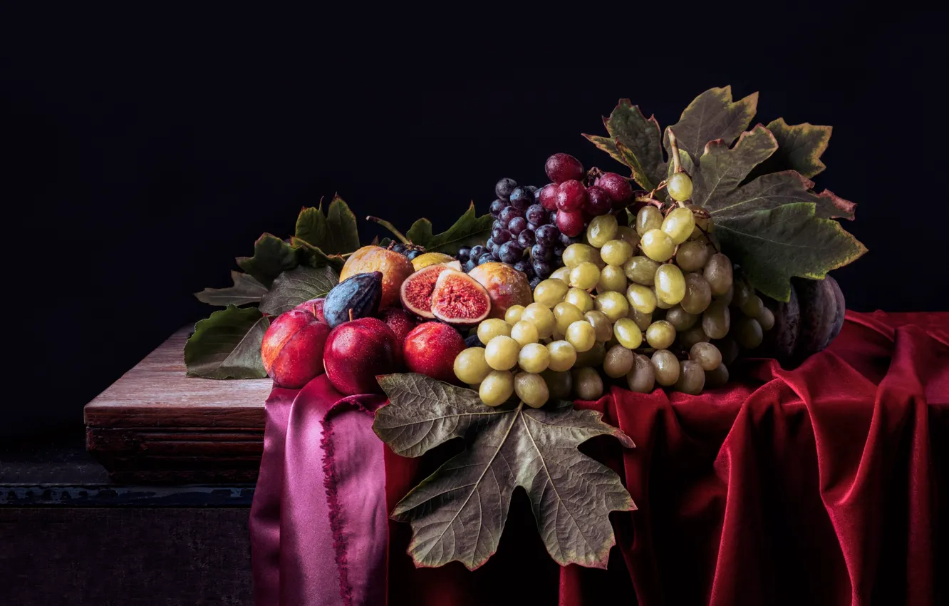 Photo wallpaper Apple, grapes, still life, nectarine, figs