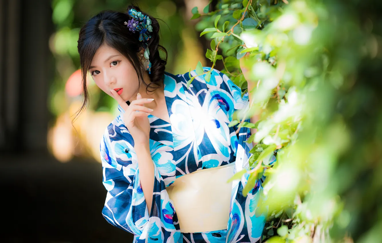 Photo wallpaper kimono, Asian, gesture, bokeh
