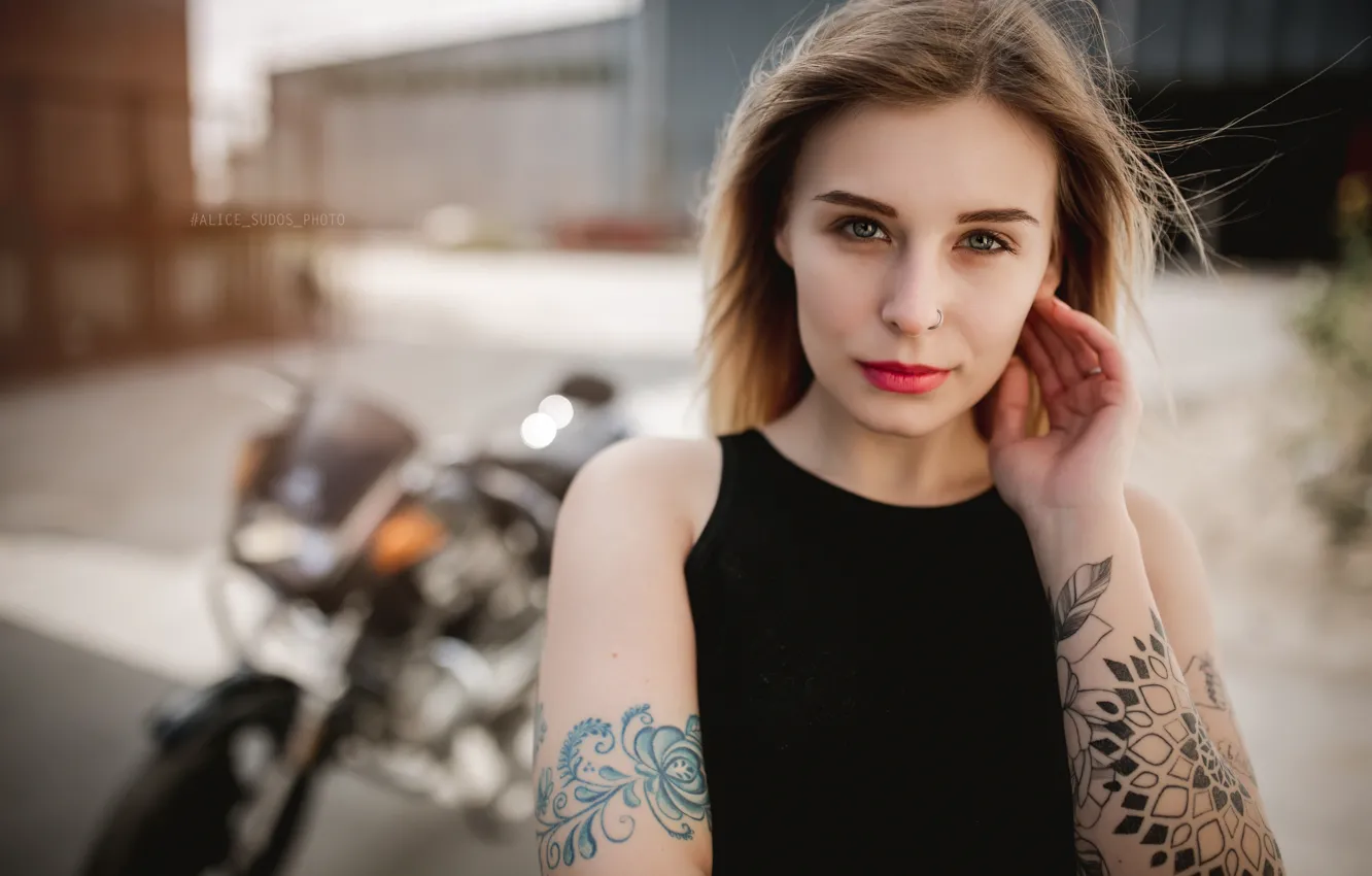 Photo wallpaper look, pose, model, portrait, hands, makeup, tattoo, hairstyle