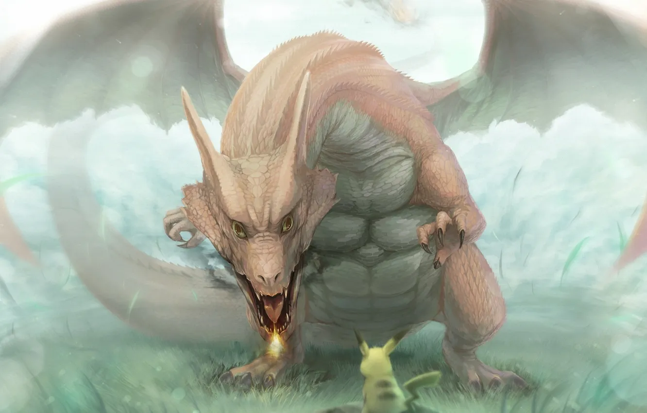 Photo wallpaper dragon, wings, art, pokemon, Pikachu, lif-ppp, lif, Charizard