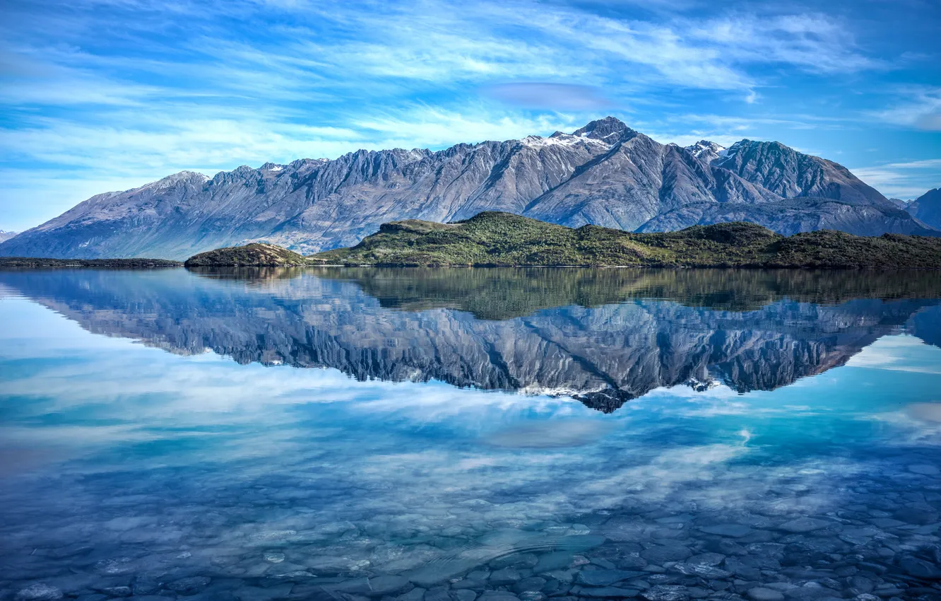 Photo wallpaper the sky, snow, mountains, lake