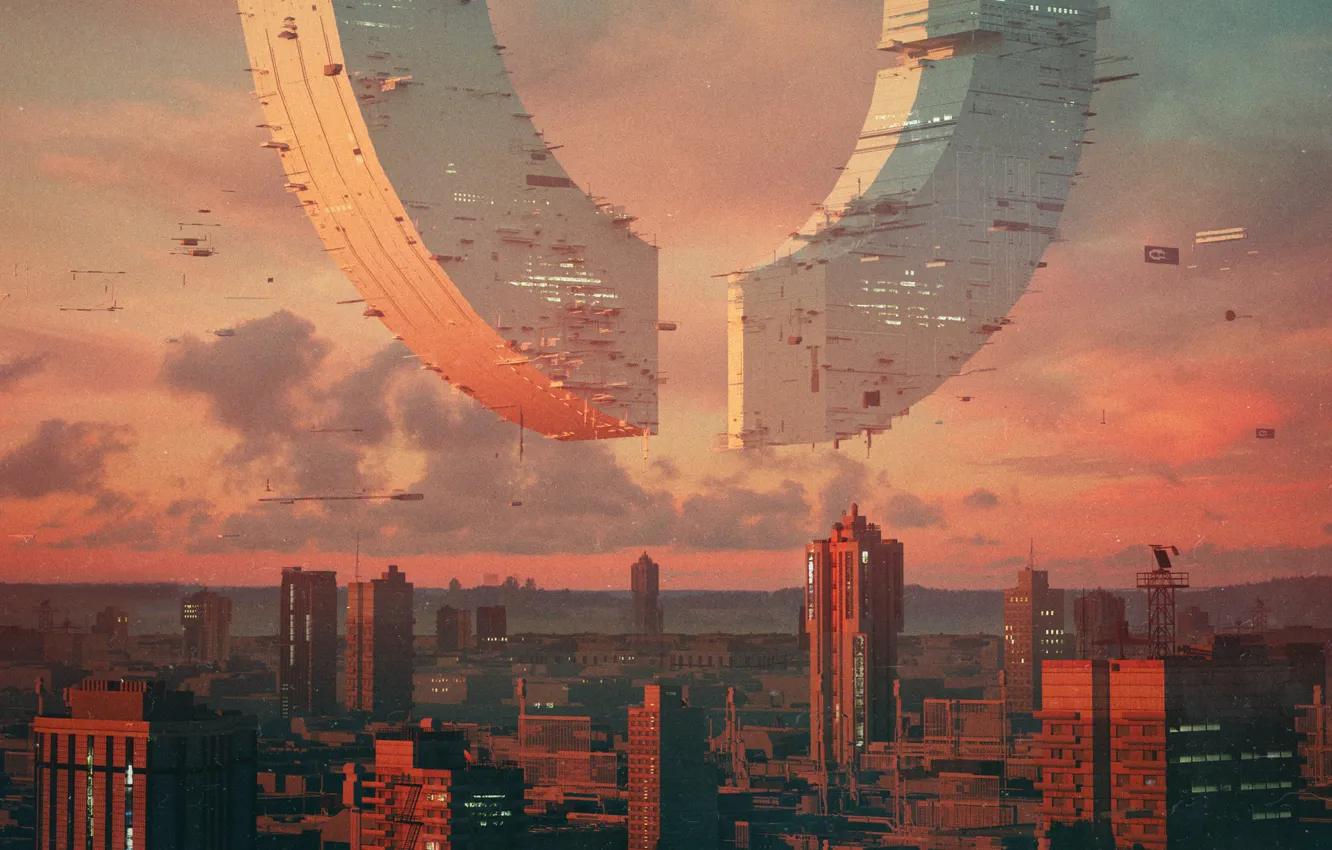 Photo wallpaper city, the city, style, rendering, fiction, transport, graphics, building