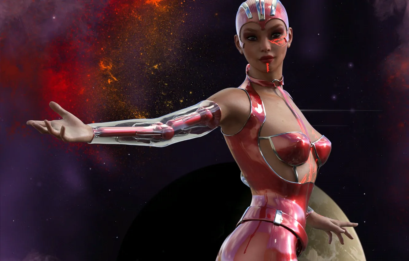 Photo wallpaper girl, space, cyborg