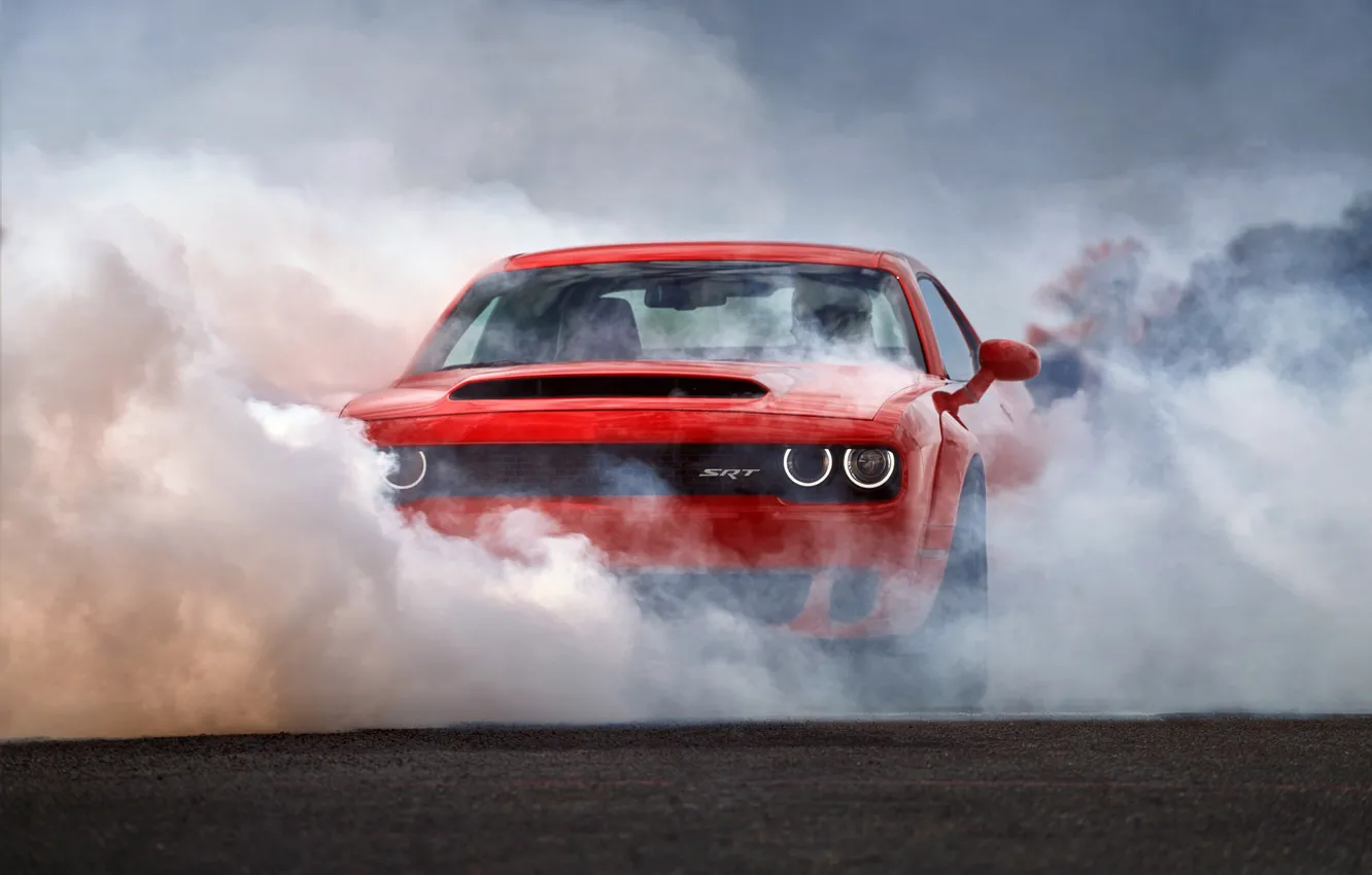 Photo wallpaper car, Dodge, red, Dodge Challenger SRT Demon, Challenger SRT Demon