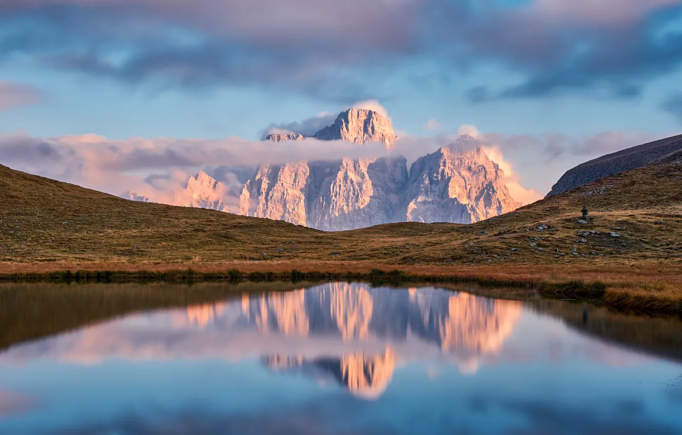 Photo wallpaper sky, landscape, Italy, nature, water, mountains, clouds, lake