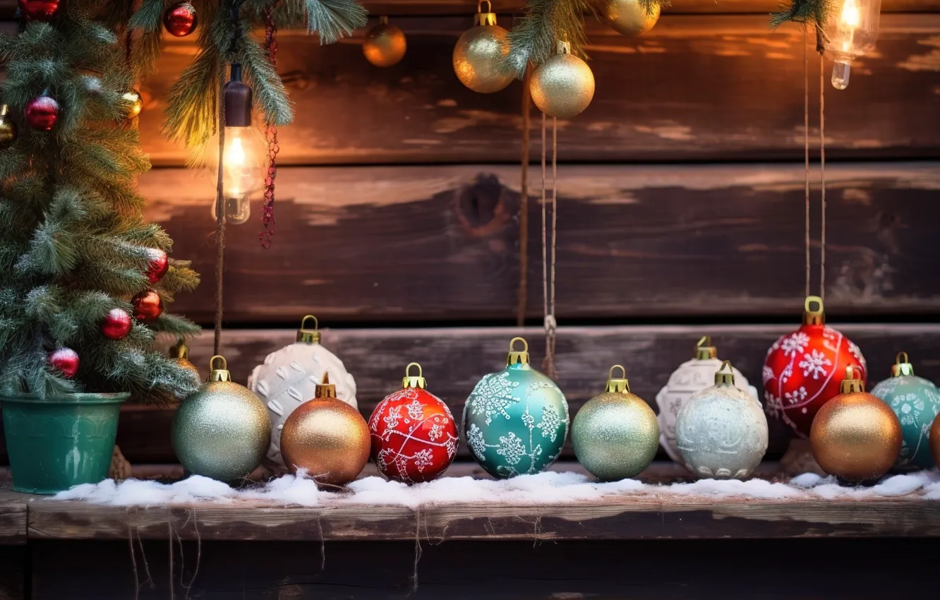 Photo wallpaper background, balls, tree, new year, Christmas, Christmas, balls, background