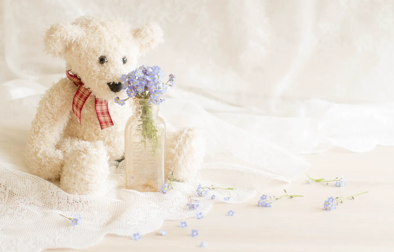 Photo wallpaper flowers, bear, fabric