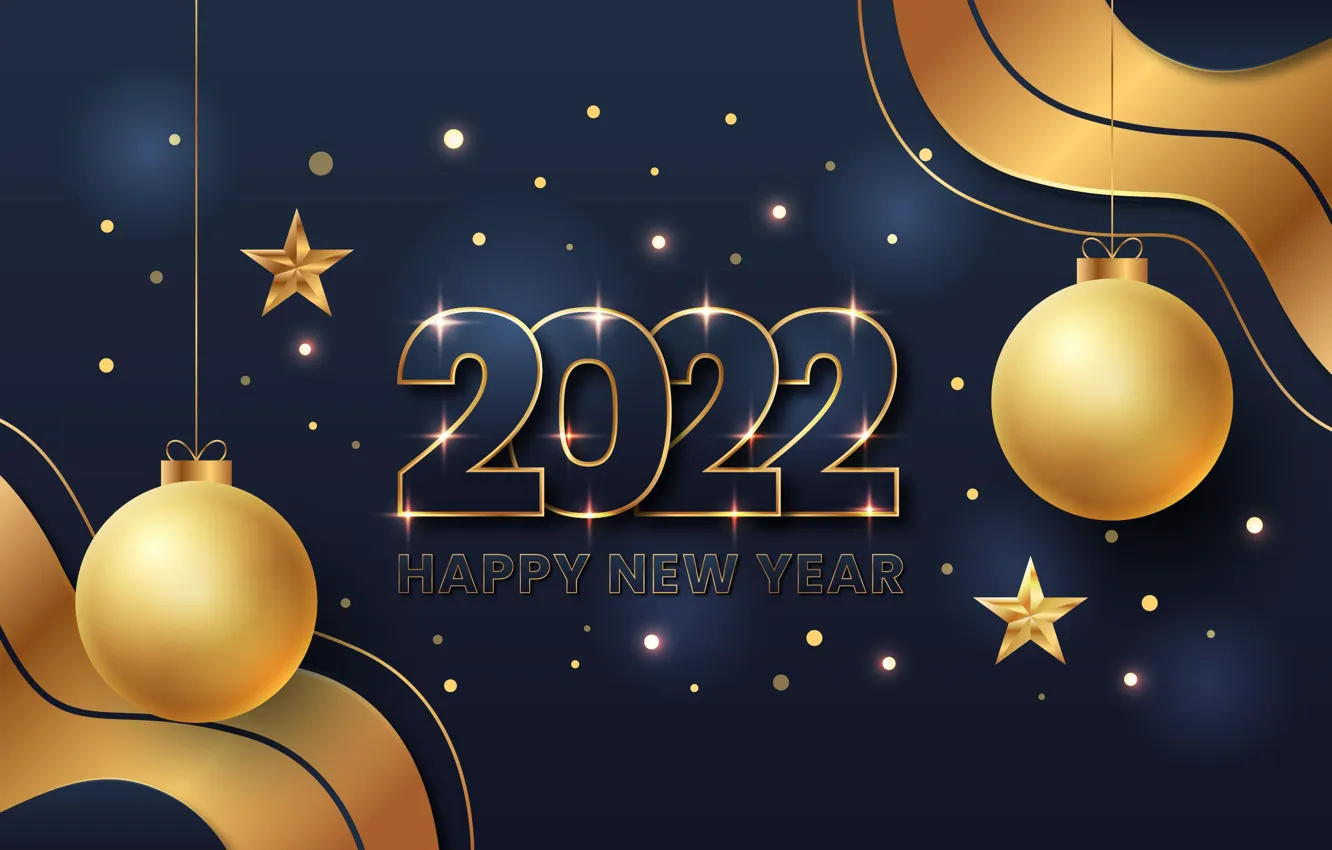 Photo wallpaper balls, balls, figures, New year, stars, blue background, 2022