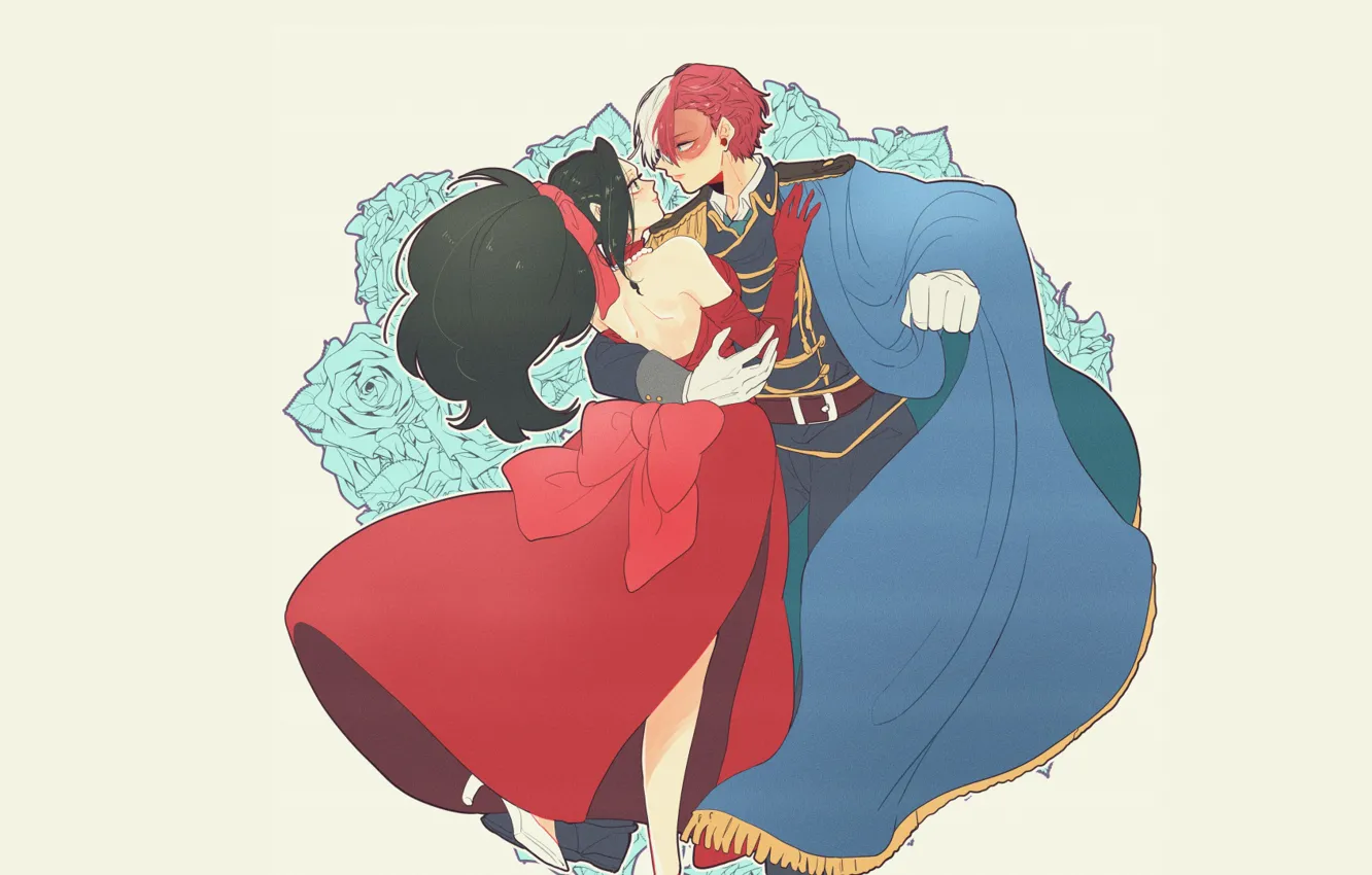 Photo wallpaper roses, pair, ball, Boku no Hero Academy, My hero Academy, My Hero Academia, Todoroki Shoto, …