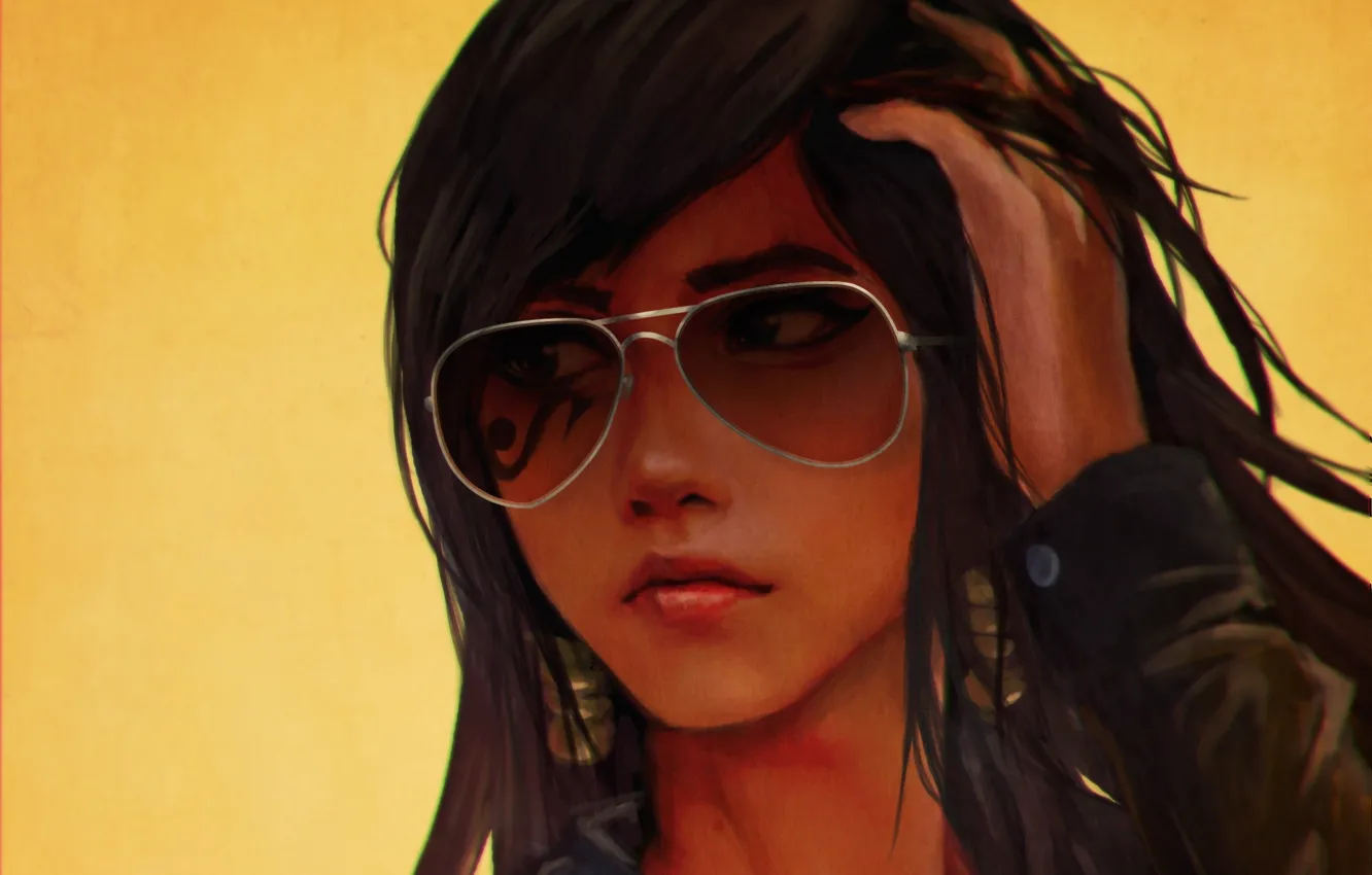 Photo wallpaper girl, glasses, art, casual, Overwatch, pharah, Fareeha Amari