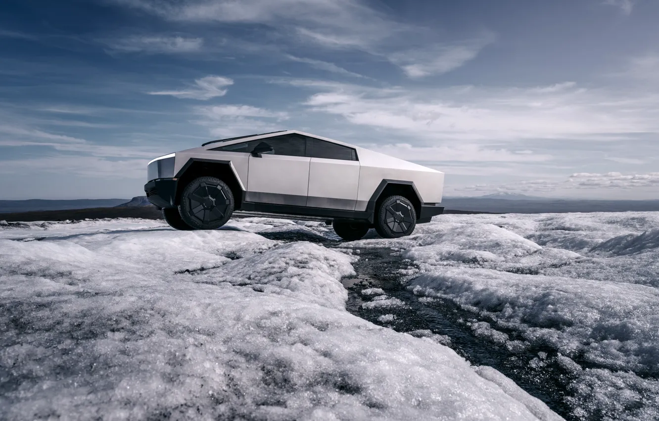 Photo wallpaper car, ice, sky, Tesla, 2023, Tesla Cybertruck, Cybertruck