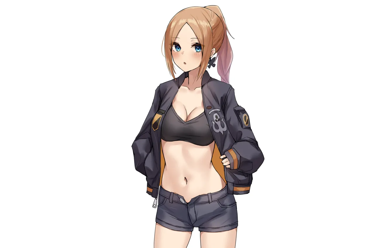 Photo wallpaper girl, sexy, cleavage, shorts, blouse, long hair, boobs, anime