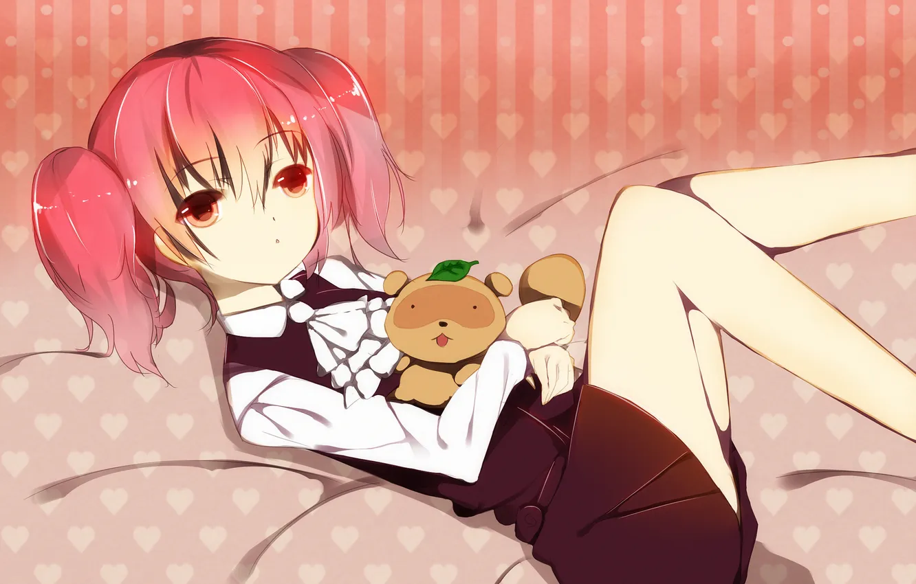 Photo wallpaper look, girl, feet, toy, leaf, lies, anime, art