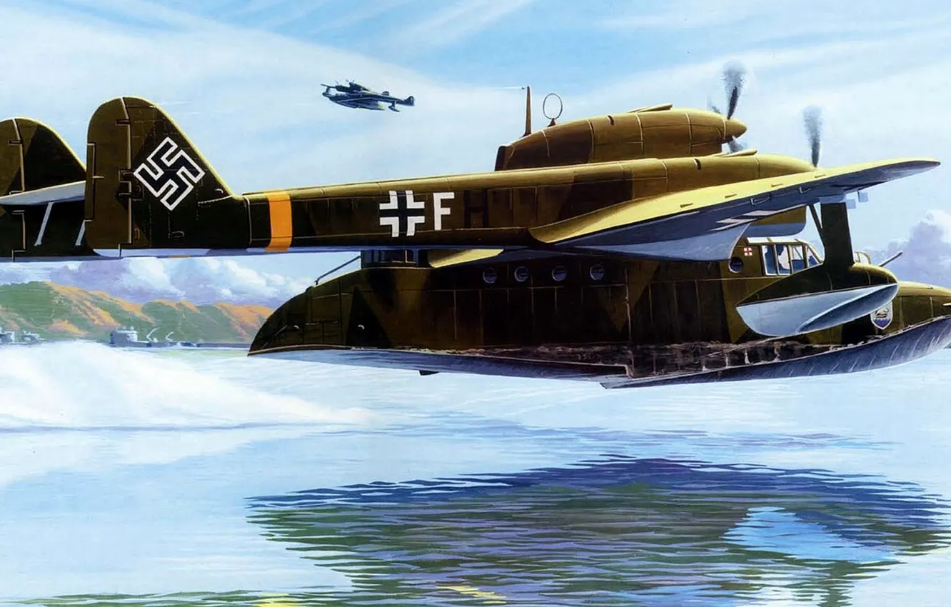 Photo wallpaper figure, art, Luftwaffe, Blohm &amp; Voss, far German seaplane scout, herring, BV 138, Shoe