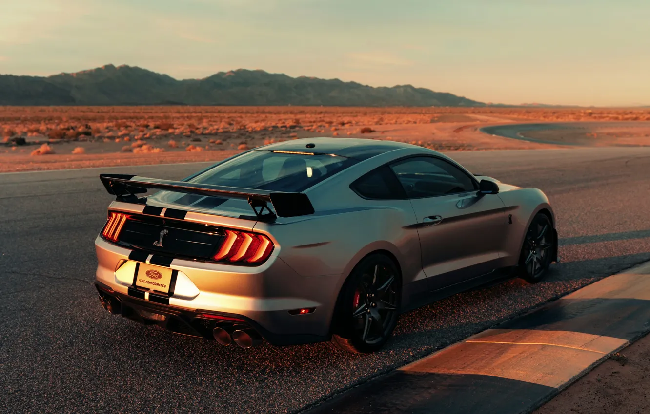 Photo wallpaper Mustang, Ford, Shelby, GT500, track, 2019, gray-silver