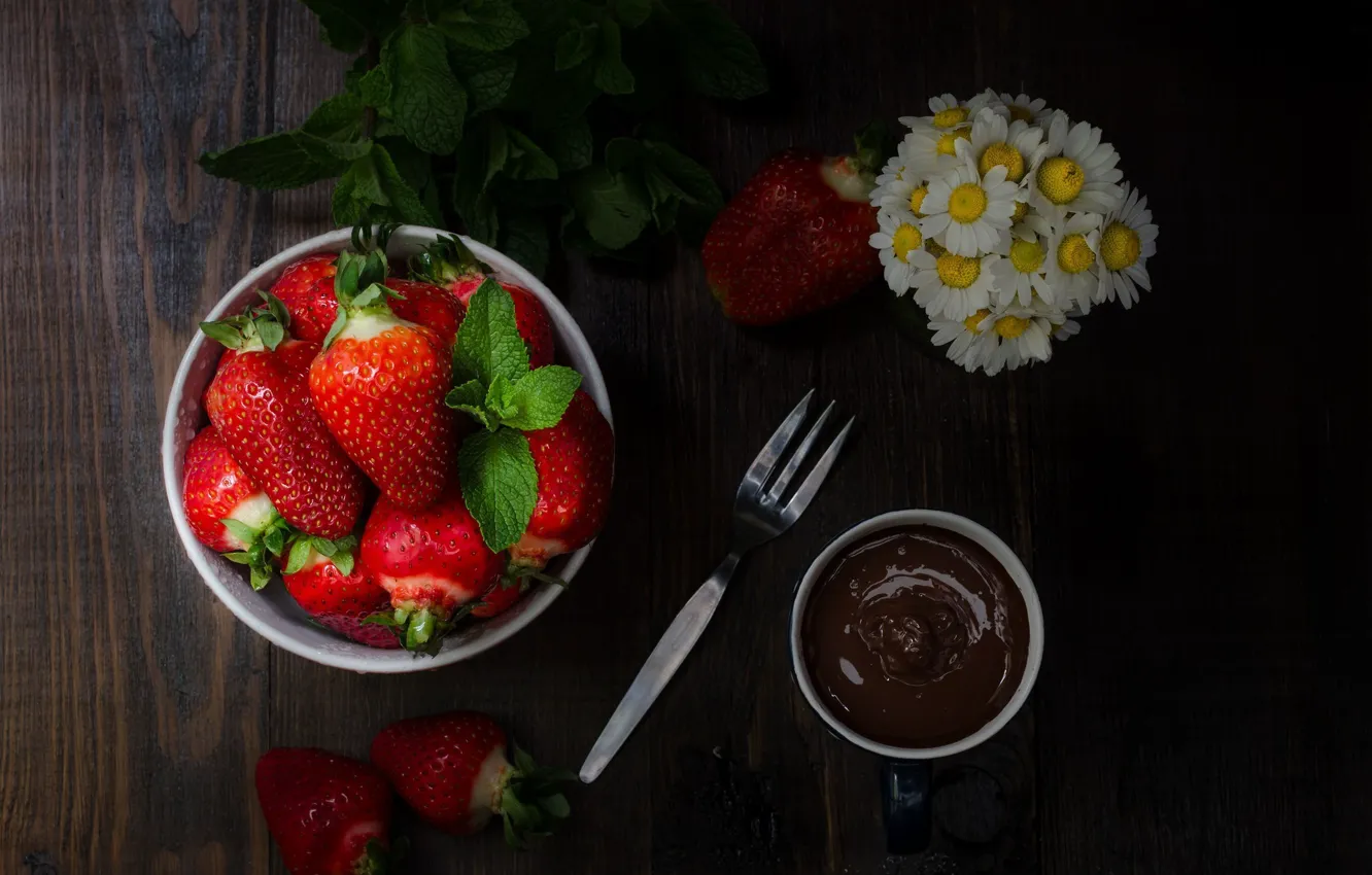 Photo wallpaper berries, chocolate, strawberry