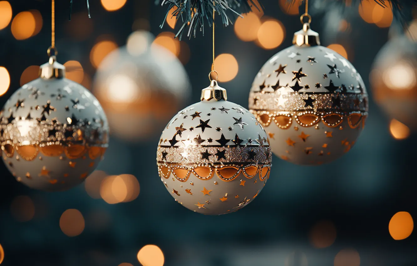 Photo wallpaper balls, lights, pattern, Shine, new year, Christmas, gold, gold plated