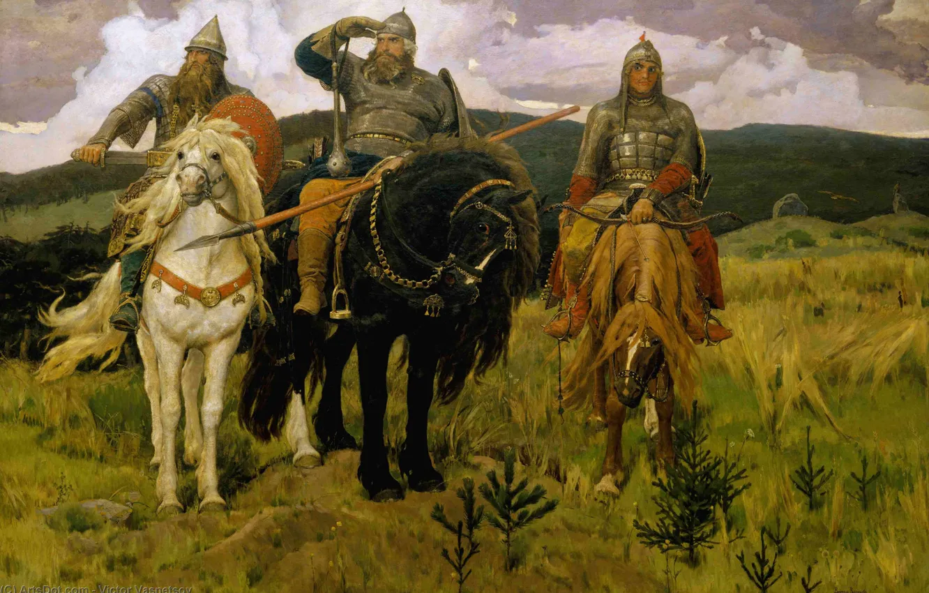 Photo wallpaper horses, tale, classic, Vasnetsov Viktor Mikhailovich, heroes, epic, folklore