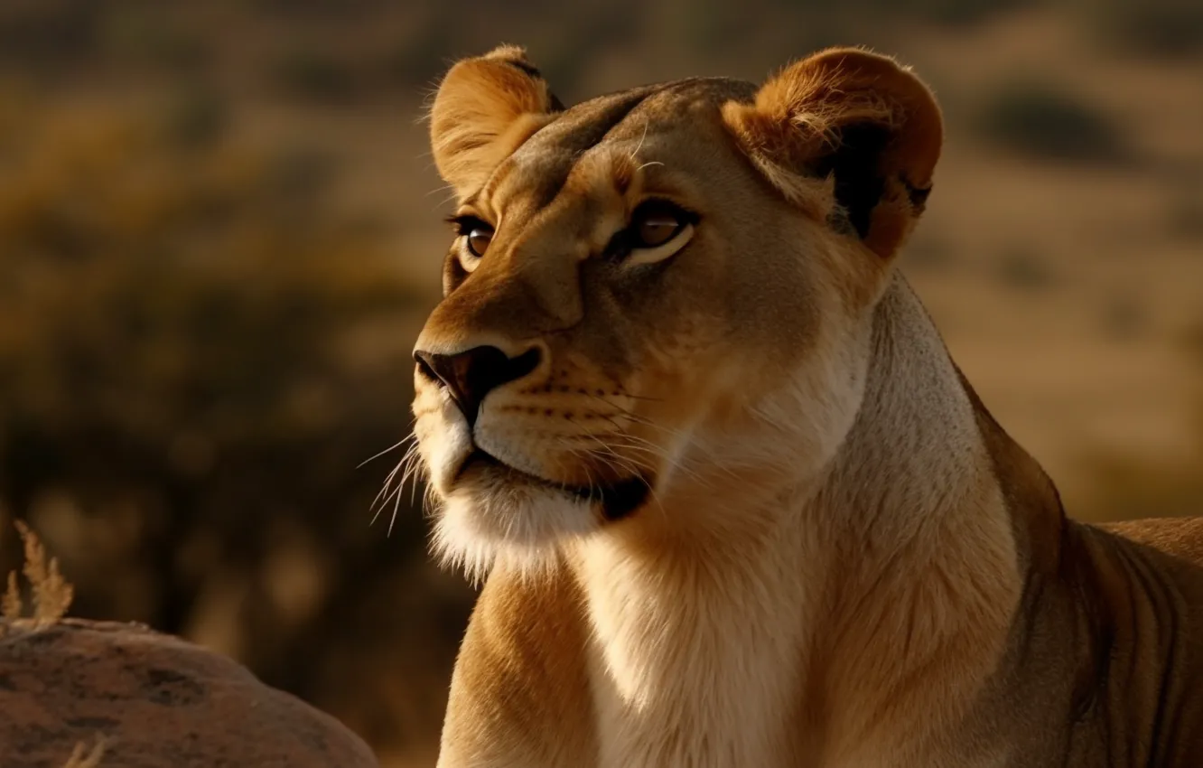 Photo wallpaper eyes, look, face, ears, lioness, big cat, predator, closeup