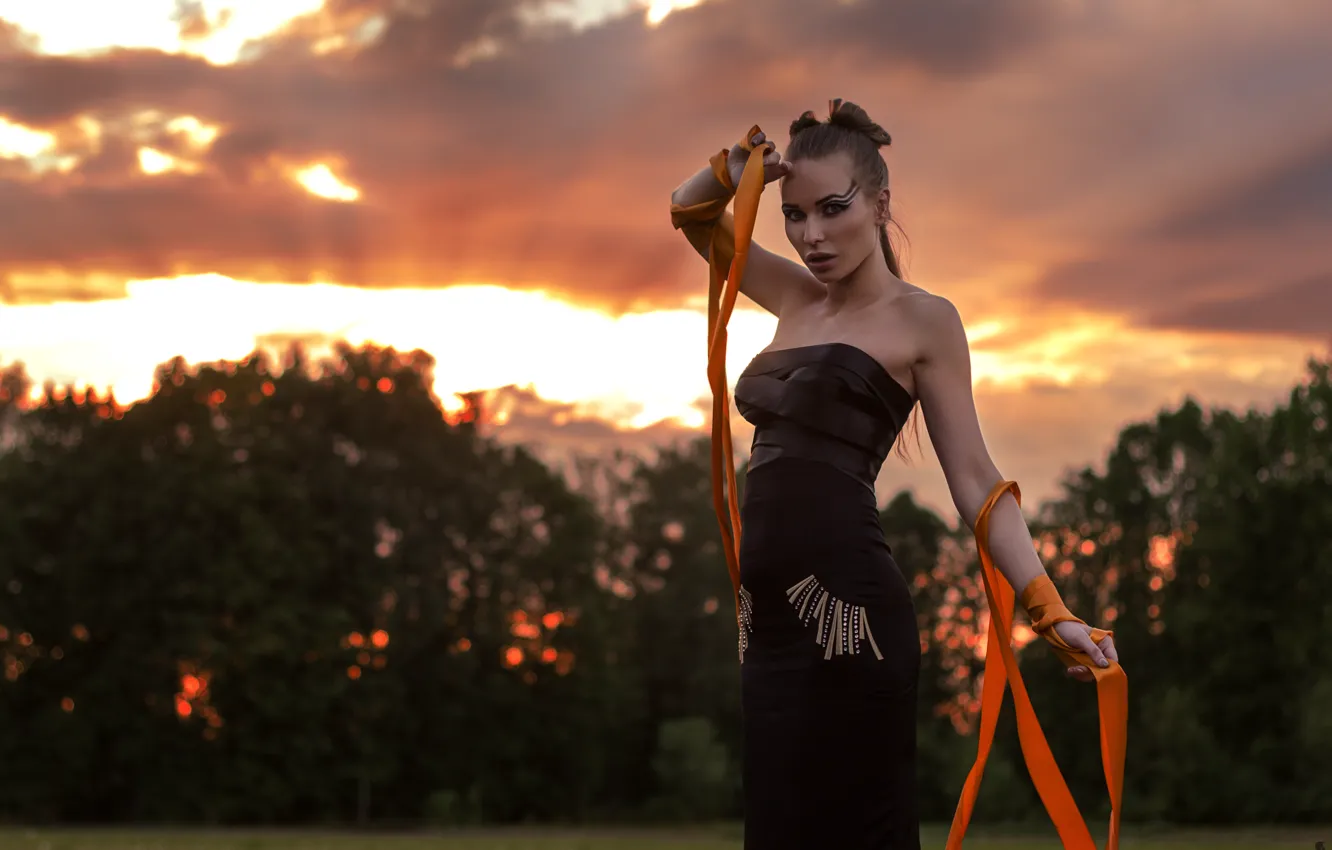Photo wallpaper the sky, girl, nature, model, art, sexy, fashion, beautiful