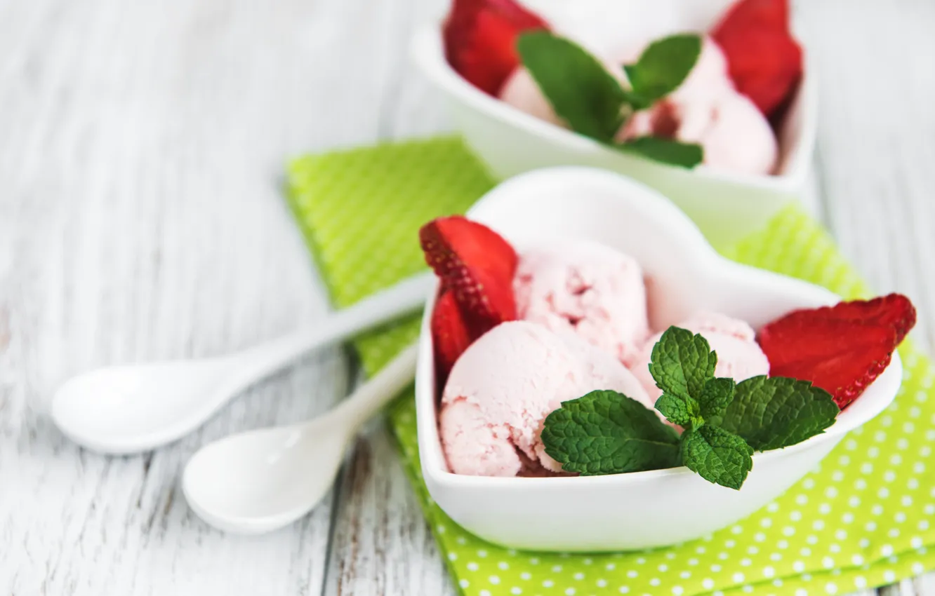 Photo wallpaper berries, strawberry, ice cream, dessert, strawberry, Olena Rudo