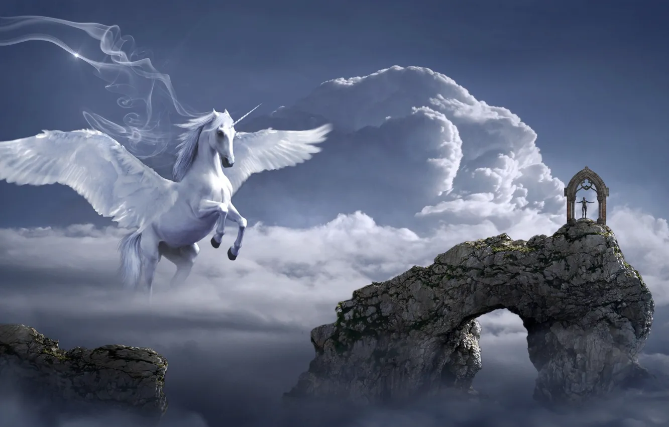 Photo wallpaper the sky, clouds, rocks, Pegasus