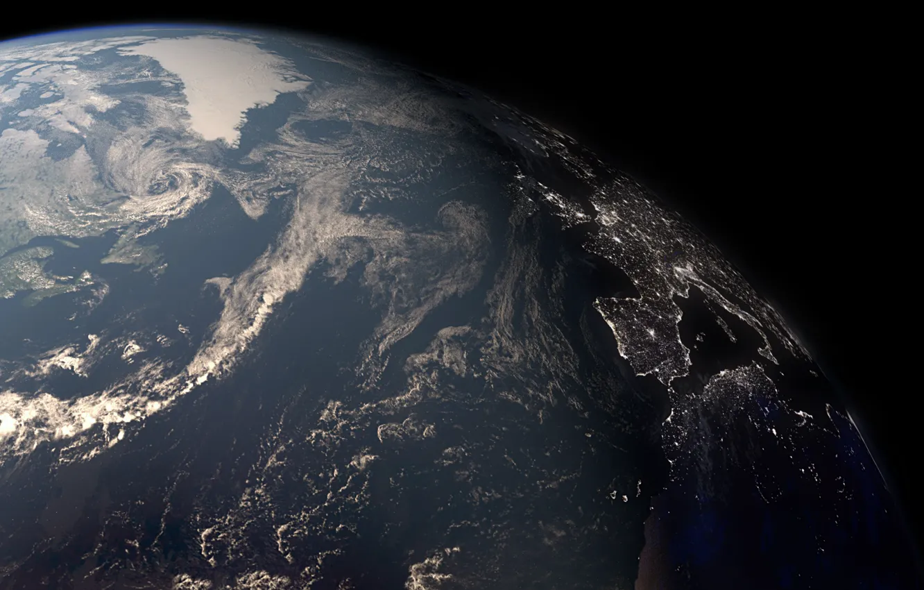 Photo wallpaper surface, lights, earth, planet