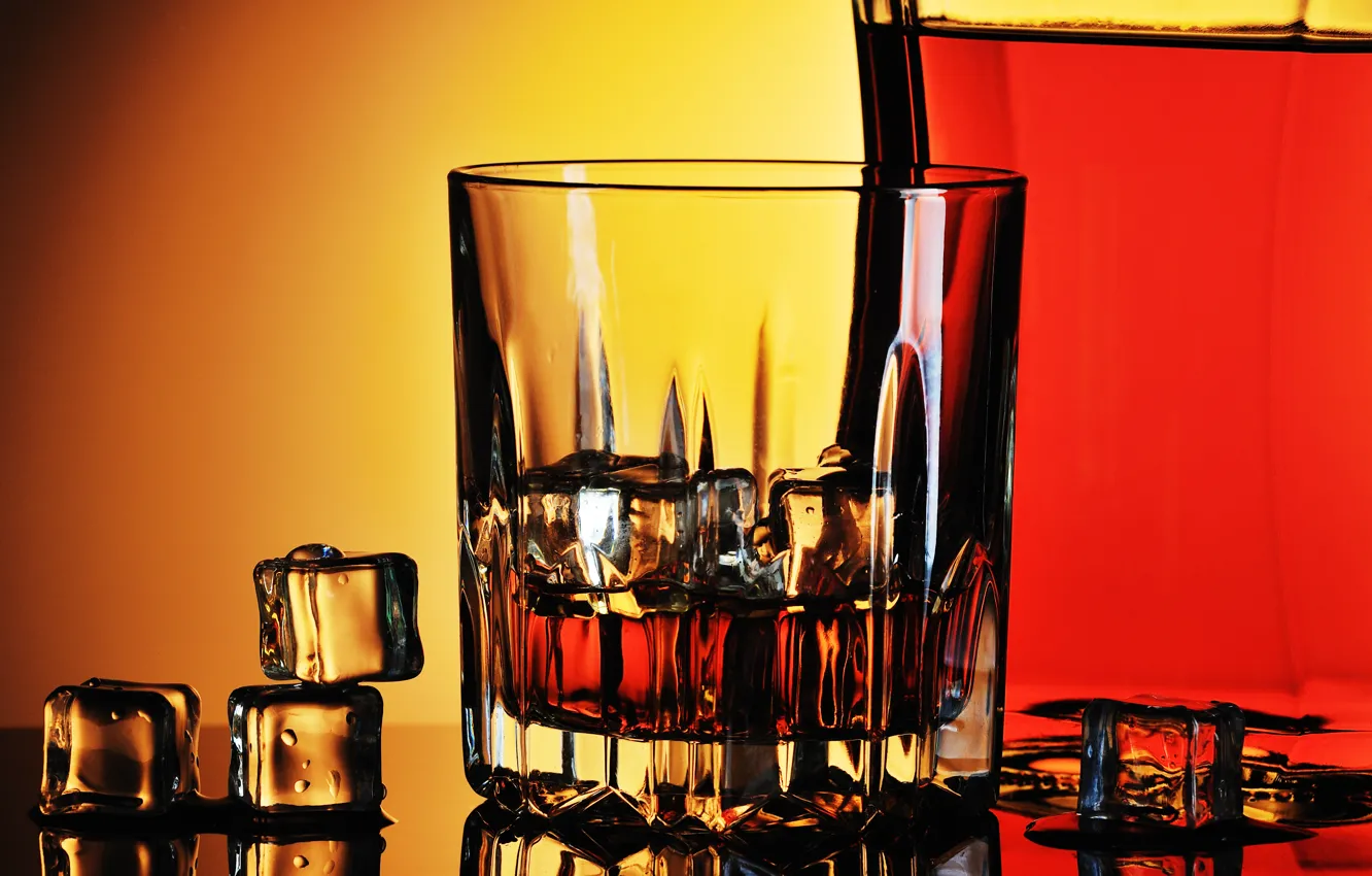 Photo wallpaper ice, glass, whiskey