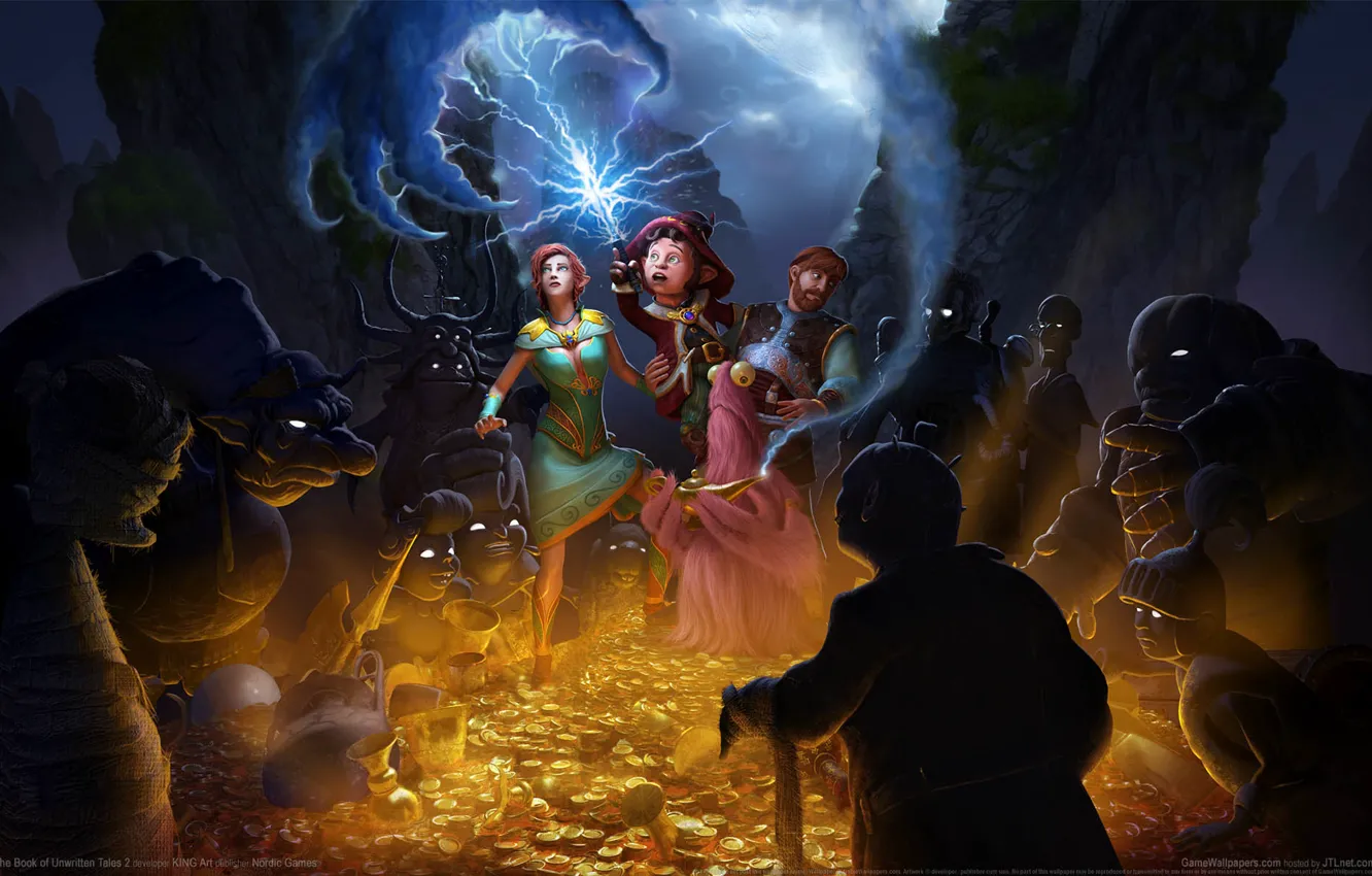Photo wallpaper gold, fantasy, monsters, treasure, heroes, game wallpapers, The Book of Unwritten Tales 2