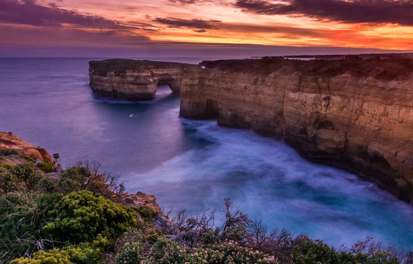 Photo wallpaper sea, the sky, sunset, the ocean, rocks, coast, horizon, Australia