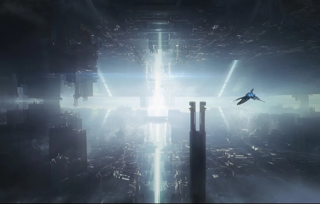 Photo wallpaper light, the city, ship, art, megapolis