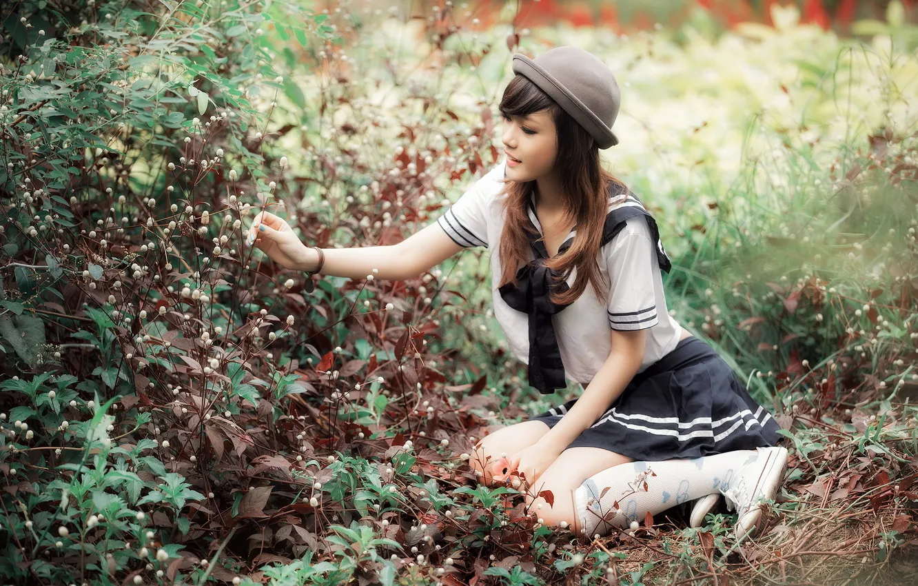 Photo wallpaper girl, nature, Asian
