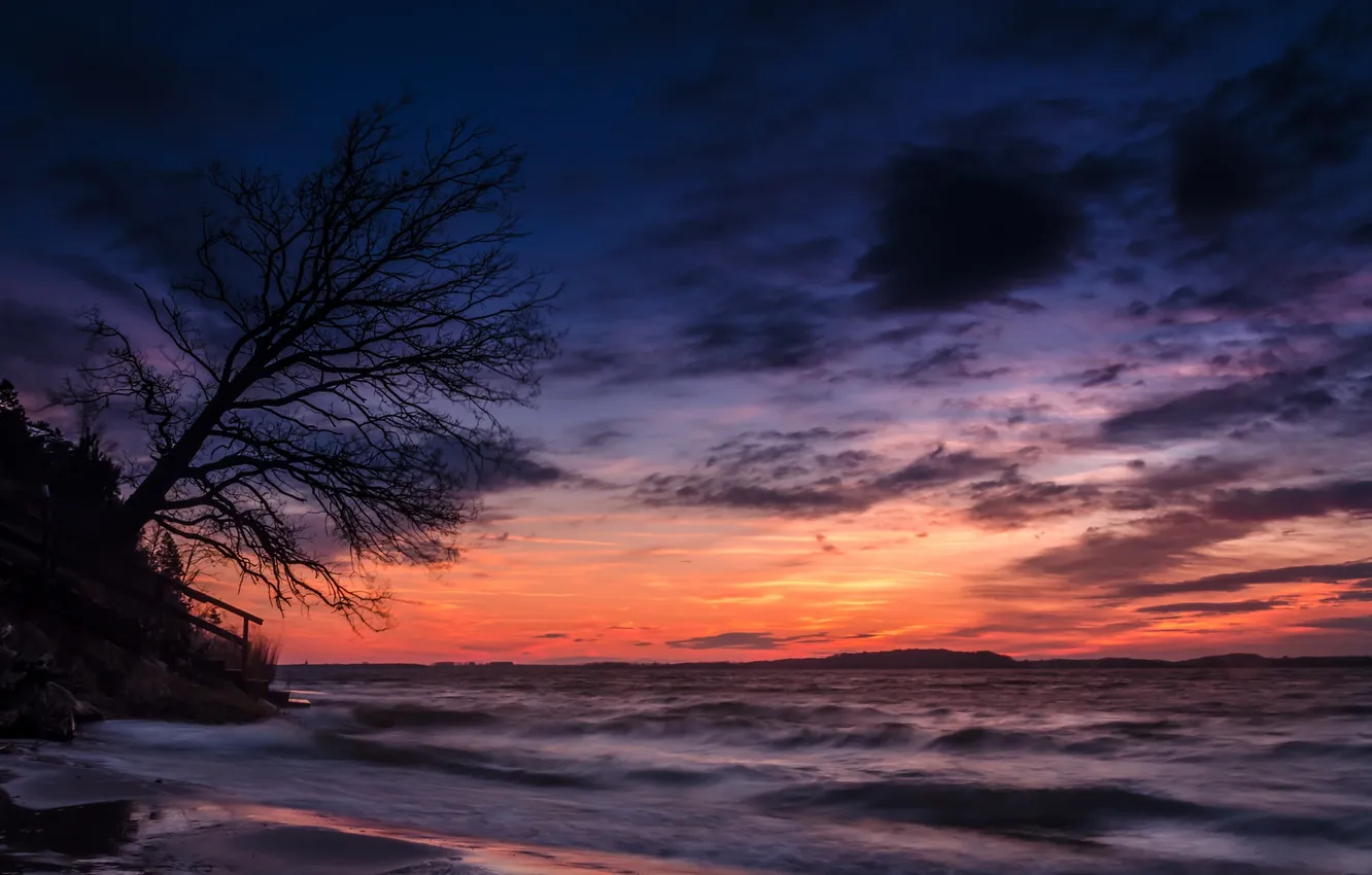 Photo wallpaper sea, landscape, night