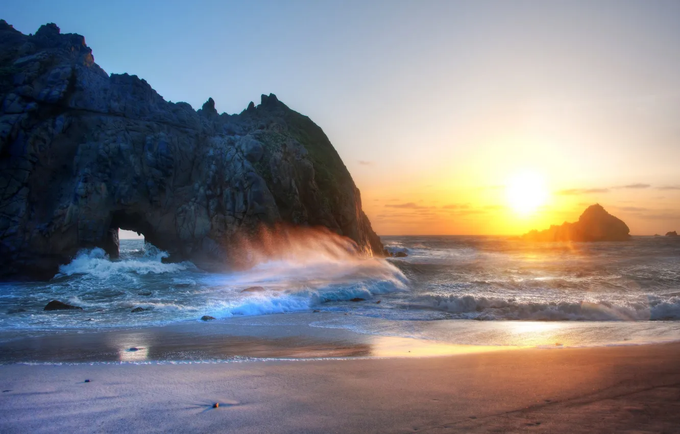Photo wallpaper sunset, the ocean, california, usa