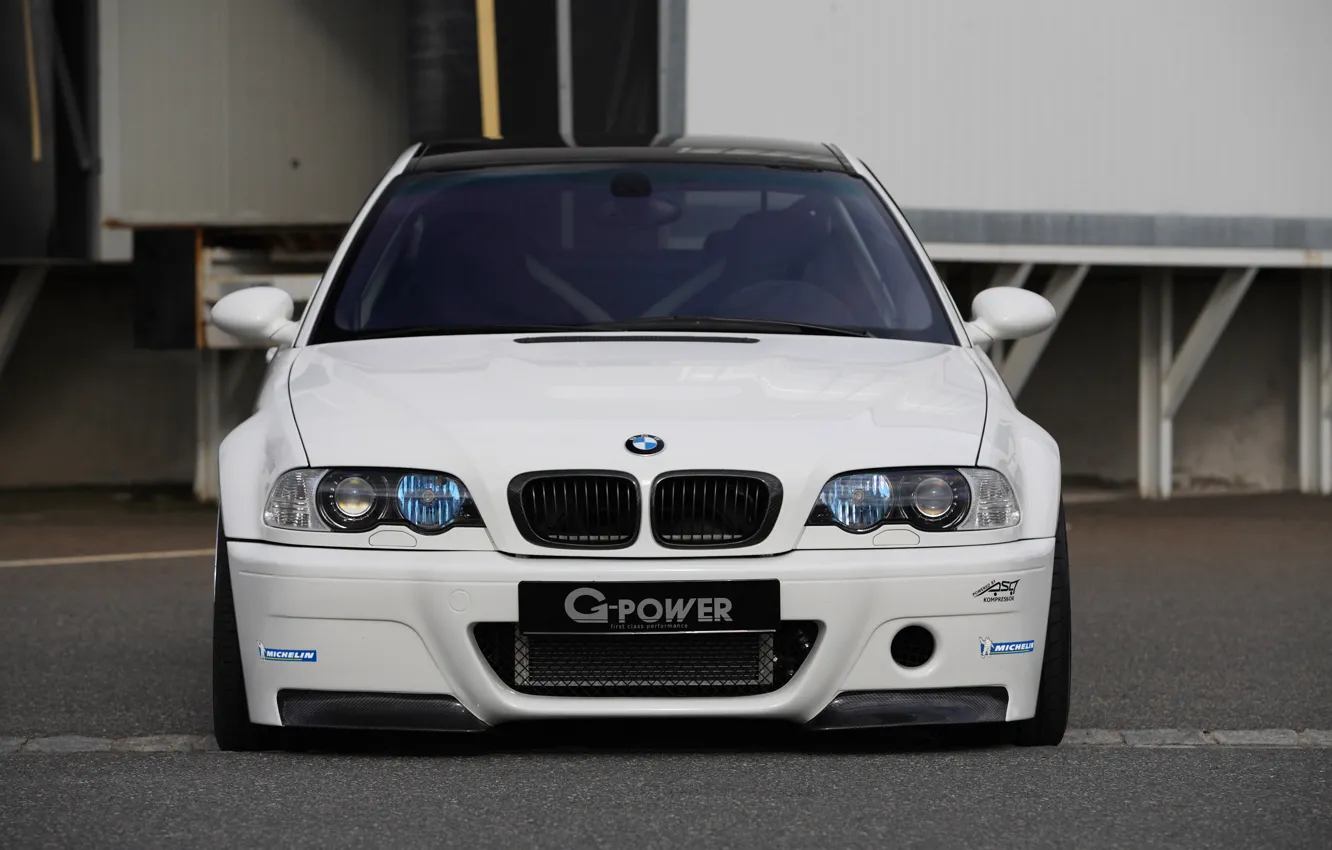 Photo wallpaper white, tuning, bmw, BMW, white, the front, g-power, e46