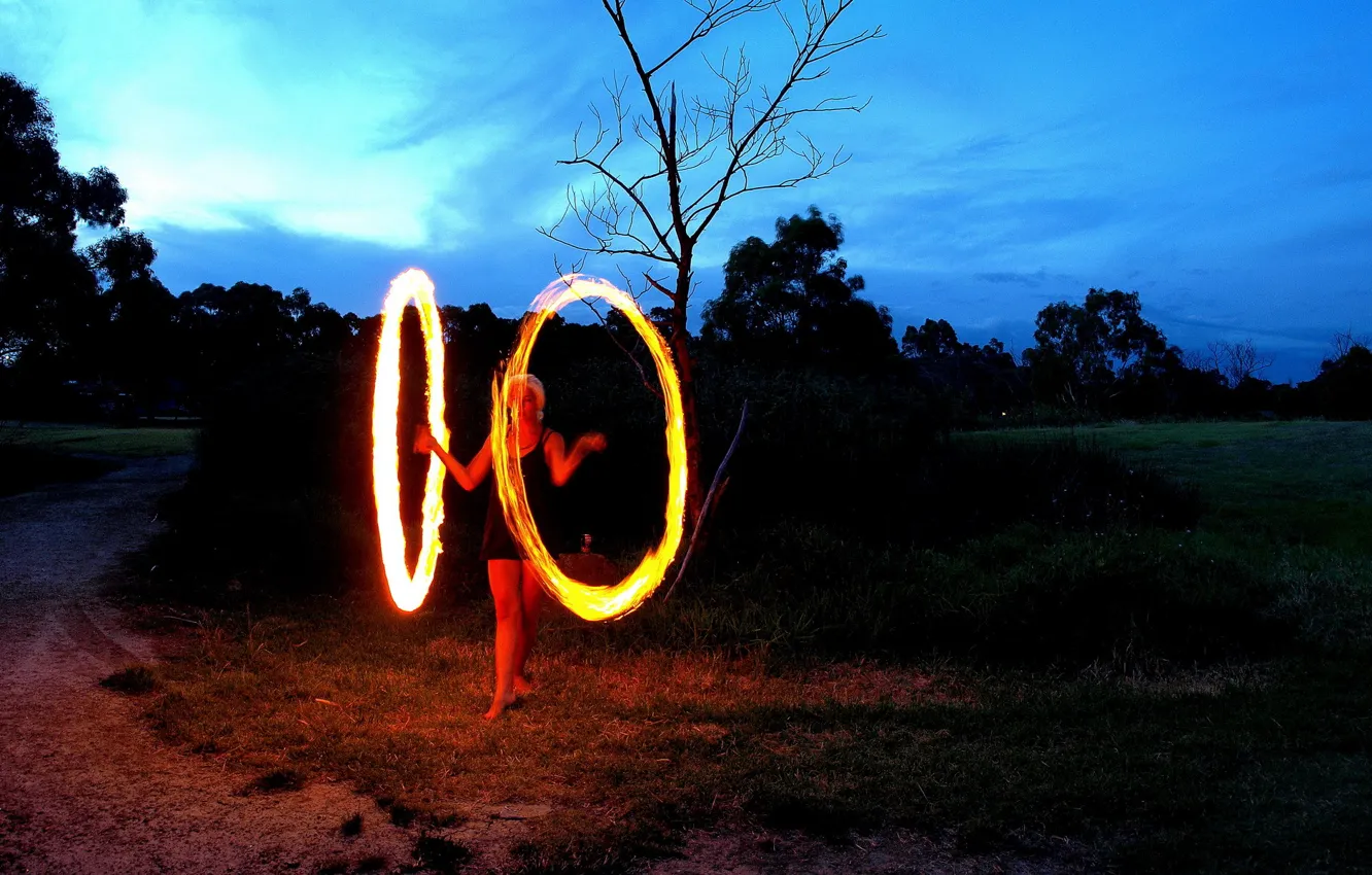 Photo wallpaper girl, circles, lights