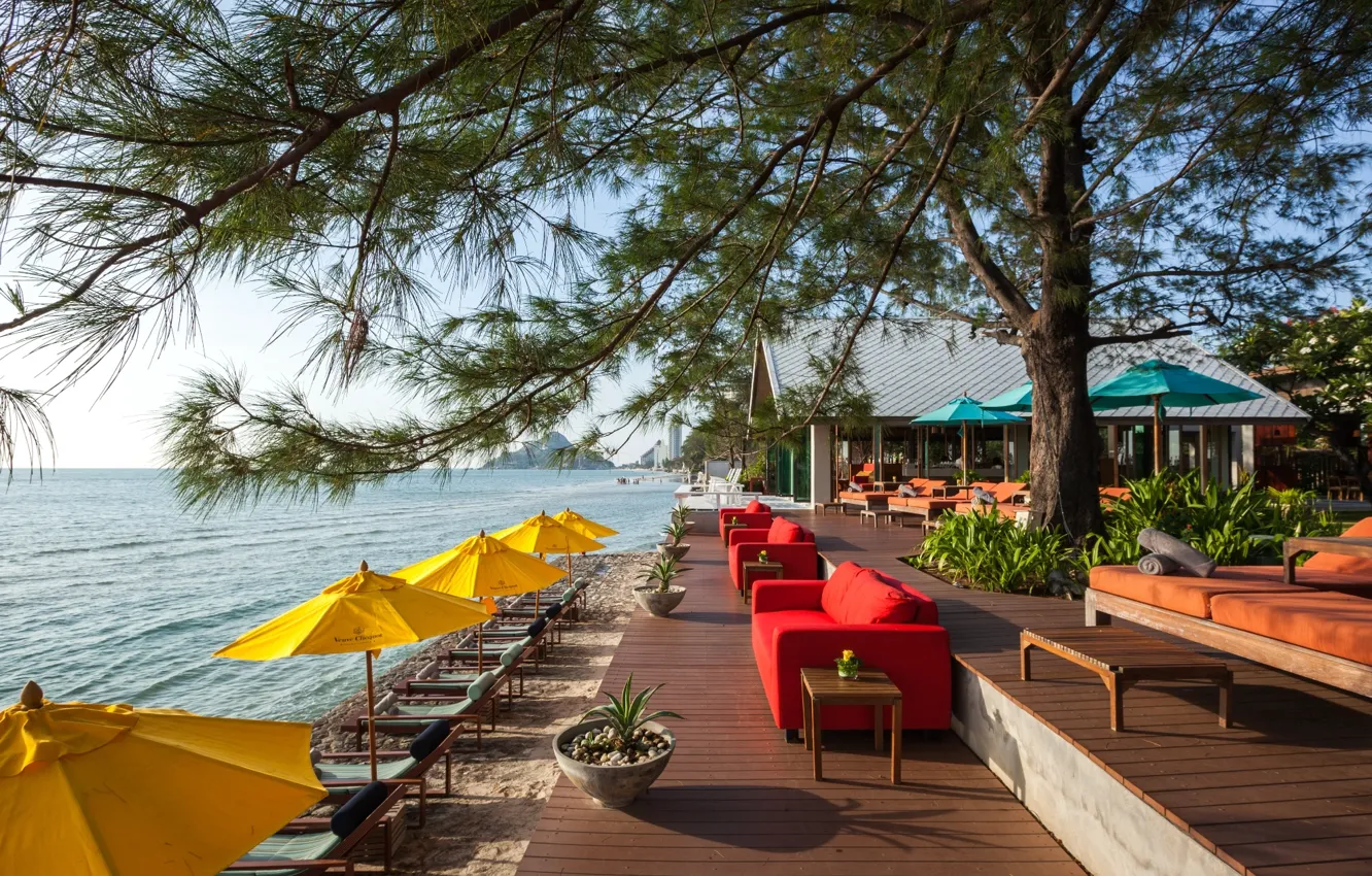 Photo wallpaper beach, the city, restaurant, terrace
