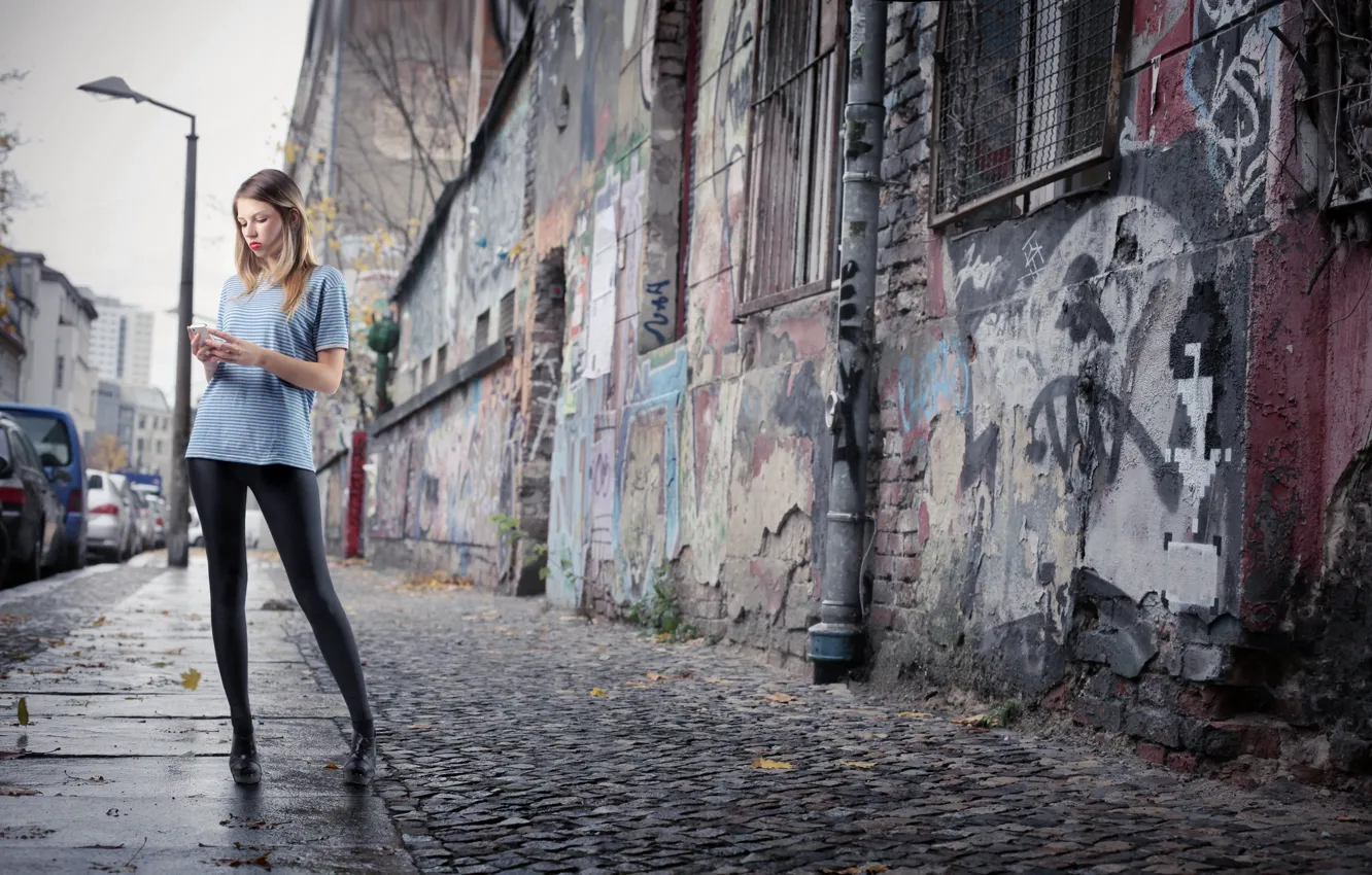 Photo wallpaper autumn, youth, sexy girl, old town, beautiful girl, slim, Welcome, lovely blonde